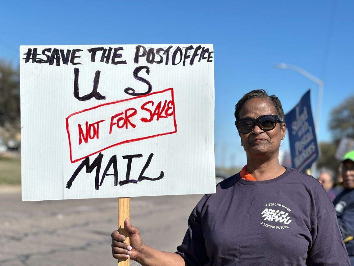 Jolly Watley, 66, who retired after working at the Fort Worth post office for 39 years, was at Thursday’s protest to show her support.