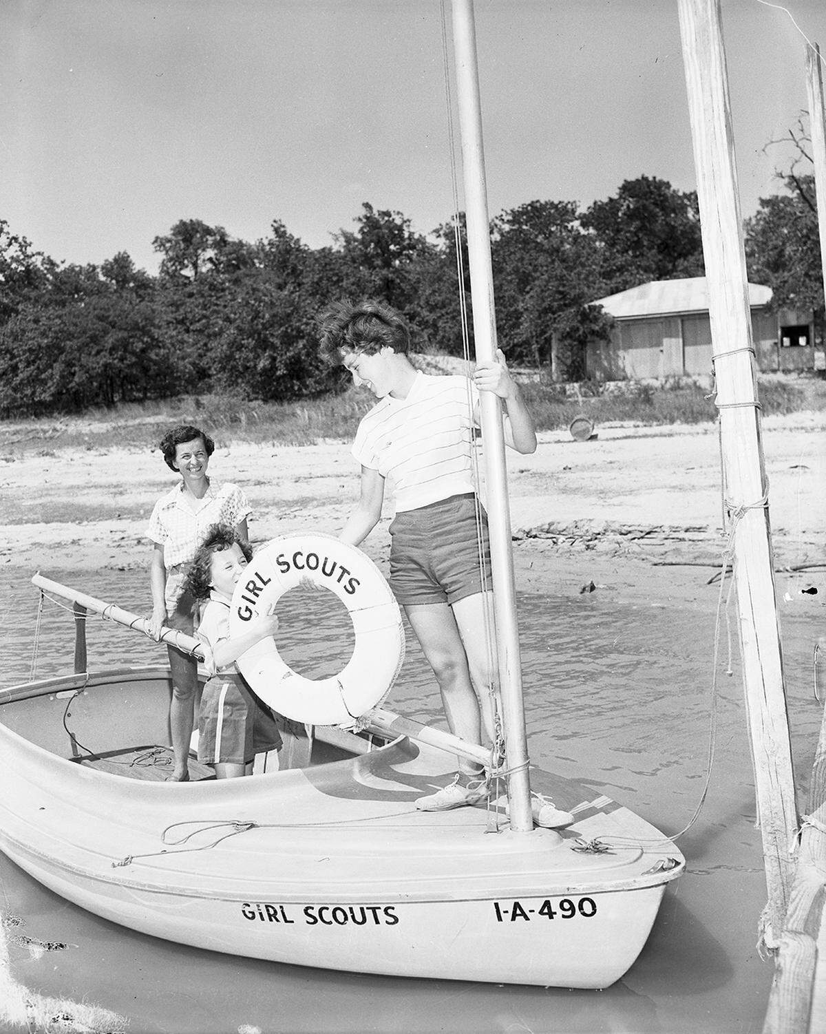 July 31, 1952: Girl Scout Camp Timberlake. Marian Hardy, Debby Lawson and Joan Barker.