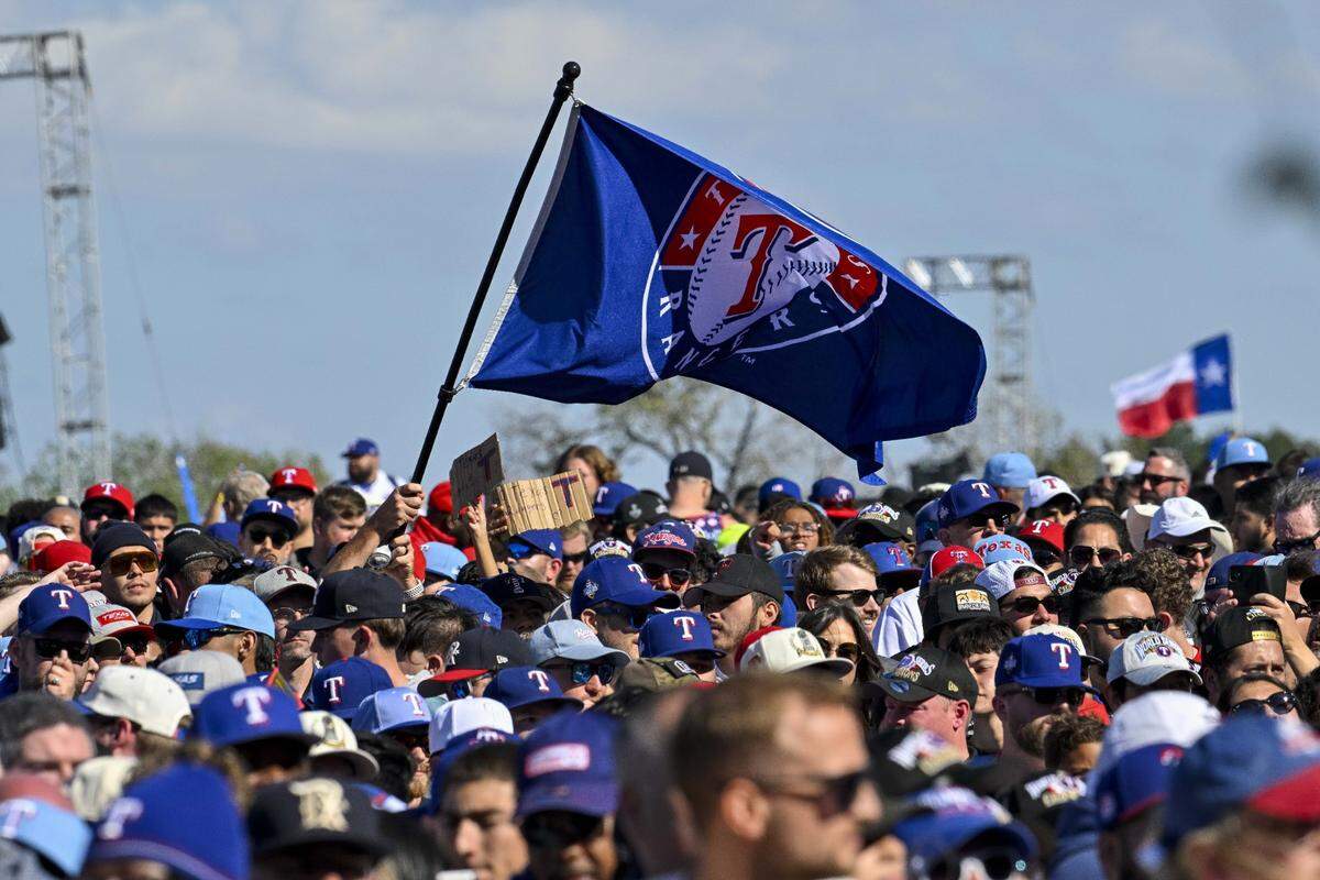 A view of the Texas Rangers fans and flags during the World Series championship parade at Globe Life Field. (Jerome Miron-USA TODAY Sports)