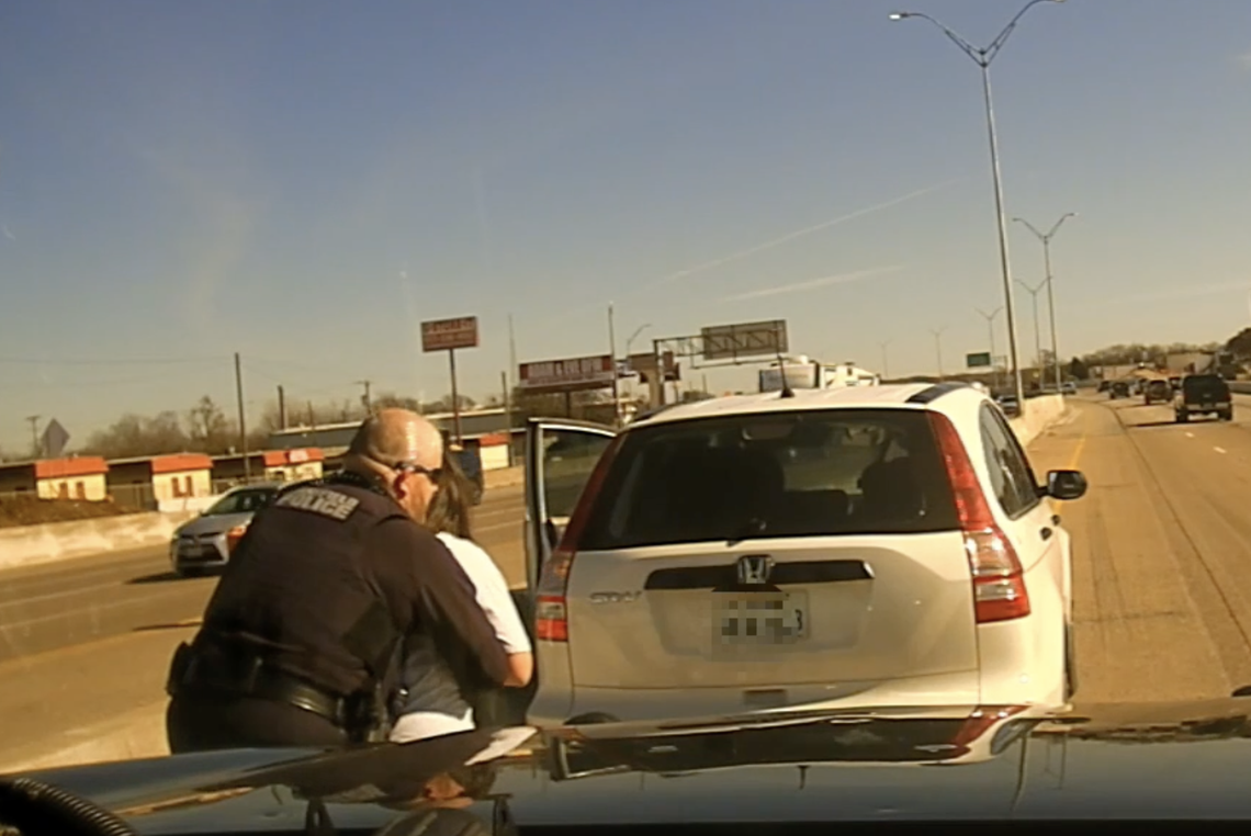Mansfield police released dash and bodycam video that shows Officer Chad Stevens perform the Heimlich maneuver to save the life of a woman named Samantha who was choking on chewing gum on a highway.