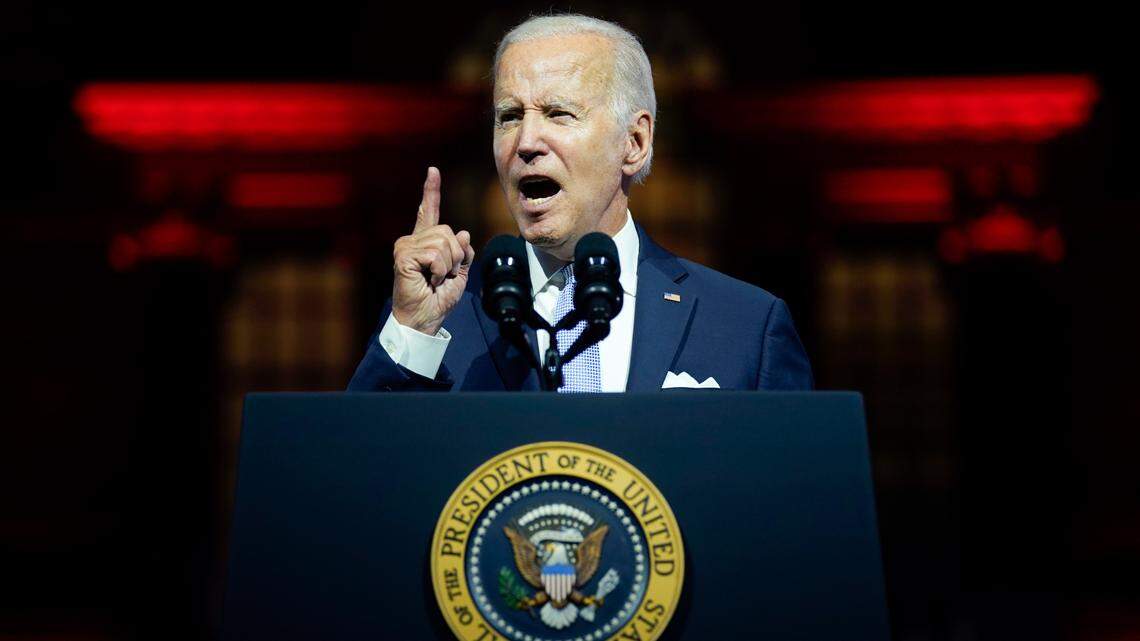 President Joe Biden speaks outside Independence Hall, Thursday, Sept. 1, 2022, in Philadelphia.