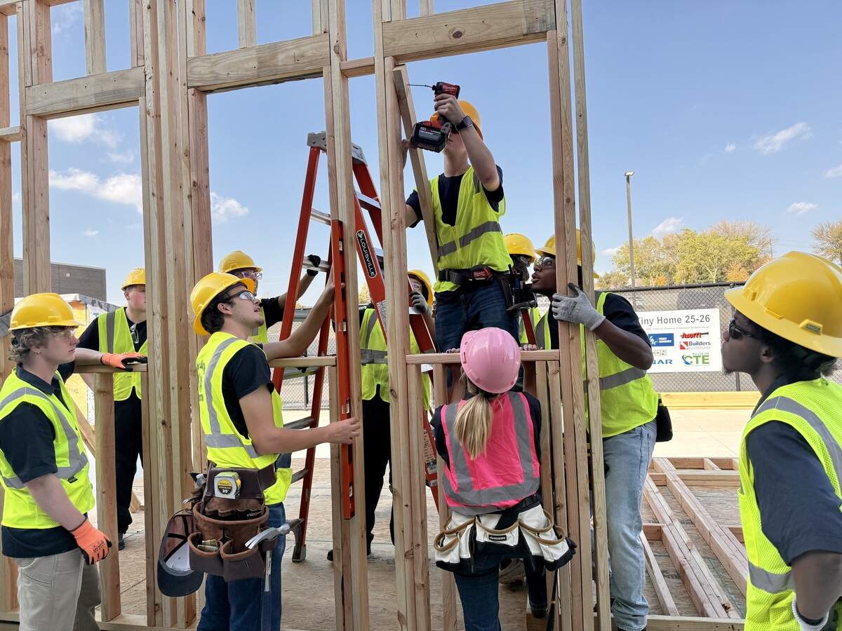 Students of Keller ISD work together to build a fully functional tiny house equipped with plumbing and air conditioning.