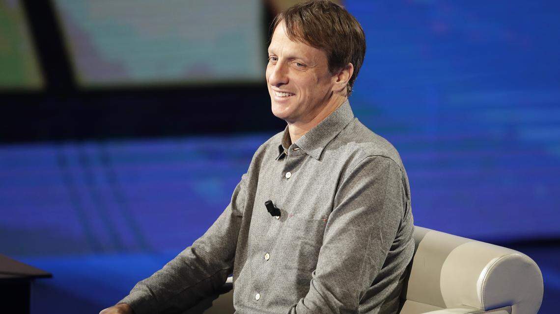 American legendary skateboarder Tony Hawk attends at the Italian State RAI TV program “Che Tempo che Fa”, in Milan, Italy, Sunday, March 12, 2017. (AP Photo/Antonio Calanni)
