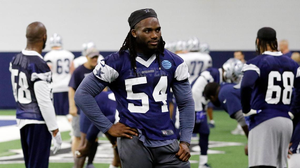 Dallas Cowboys linebacker Jaylon Smith (54) watches activities on the sidelines during OTA’s at The Star, Frisco, Texas, Wednesday, June, 05, 2019. (Special to the Star-Telegram Bob Booth)