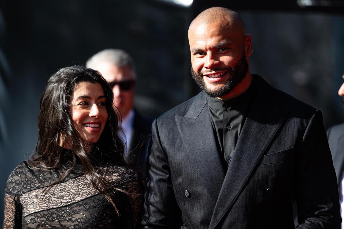 Dallas Cowboys quarterback Dak Prescott and his fiancee Sarah Jane Ramos walk on the red carpet for the National Medal of Honor Museum Grand Opening Celebration in the Arlington Entertainment District on Saturday, March 22, 2025.