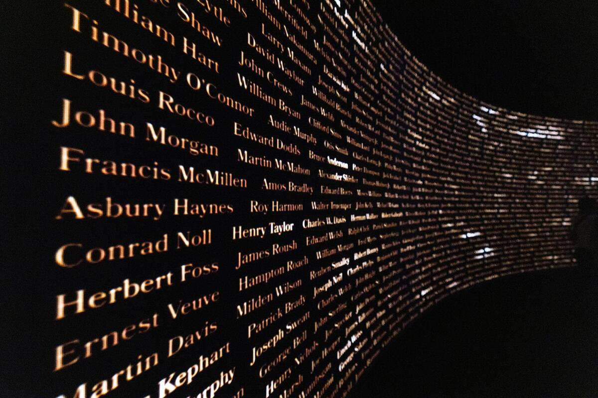 A ring of honor displays names of recipients going back to the first soldiers to receive the Medal of Honor, in 1863 during the Civil War.