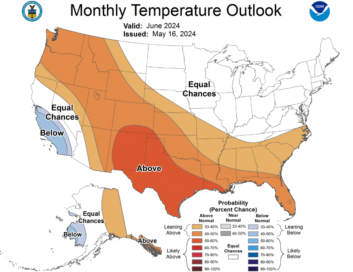 The monthly temperature outlook for June has been released.