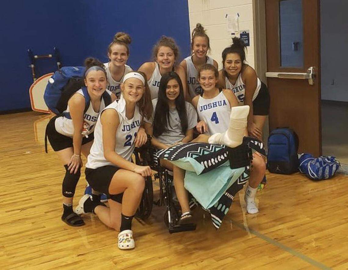 Gabbie Guerrero pictured with her teammates at Joshua High School.