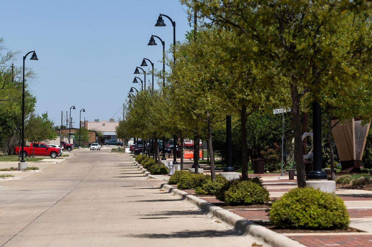 The completed section of the Old Town reconstruction project along Lamar Street in Keller.