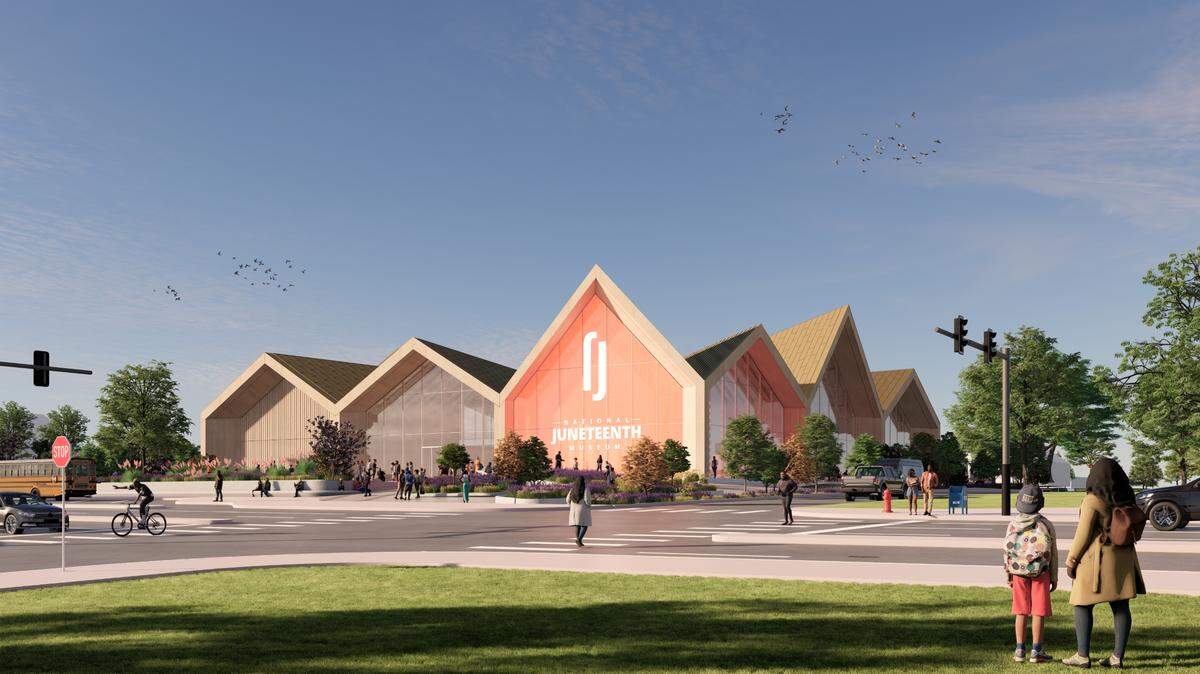 A rendering of the exterior of the building for the The National Juneteenth Museum revealed Thursday night at Opal Lee’s 98 birthday celebration.