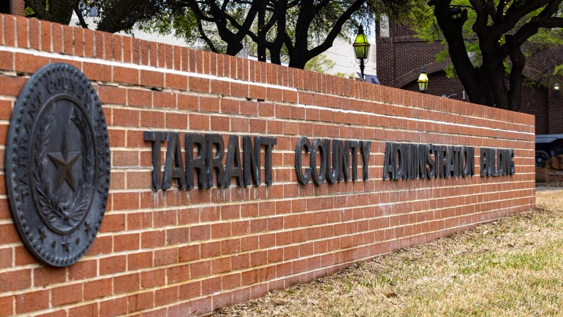 The sign outside the Tarrant County Administration building