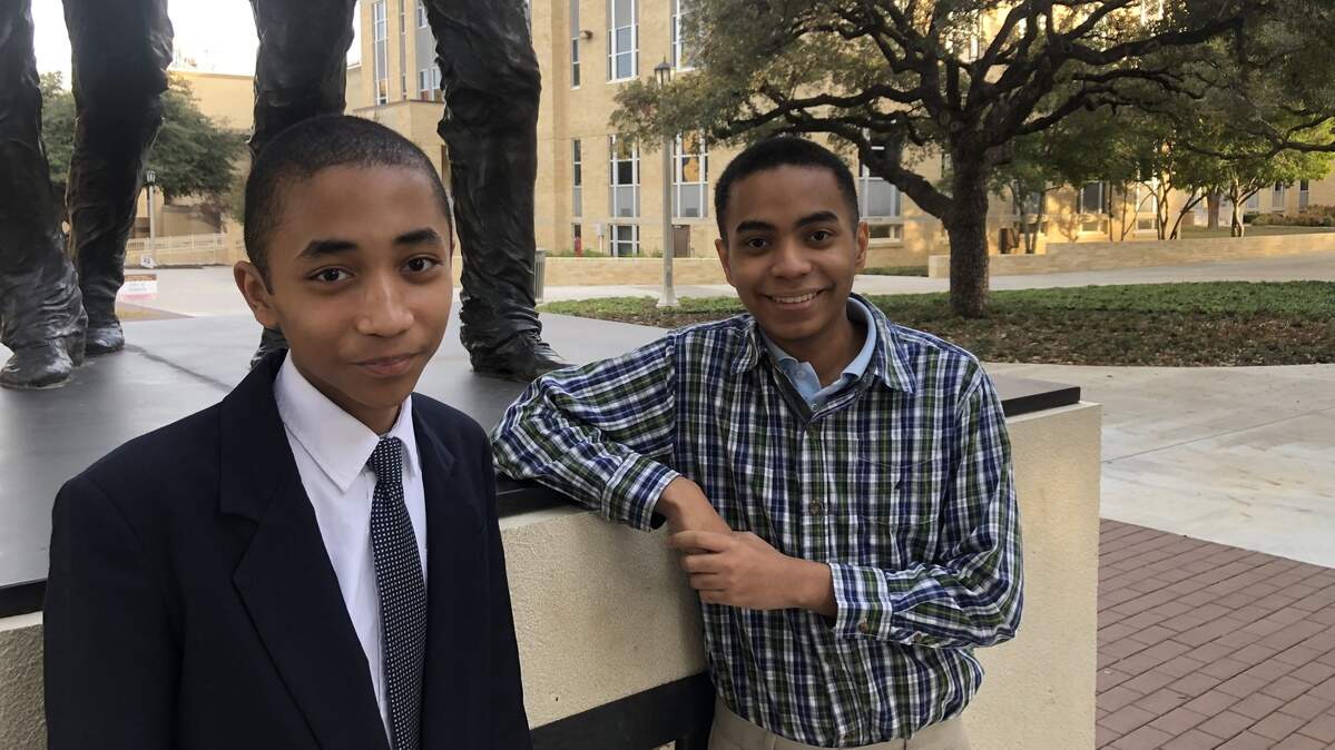 Carson Huey-You, right, is graduating with a master’s in physics from TCU at age 17. Carson received his bachelor’s from TCU at 14 after graduating high school at 10. His brother, Cannan Huey-You, left, is a 14-year-old junior at TCU studying electrical engineering.