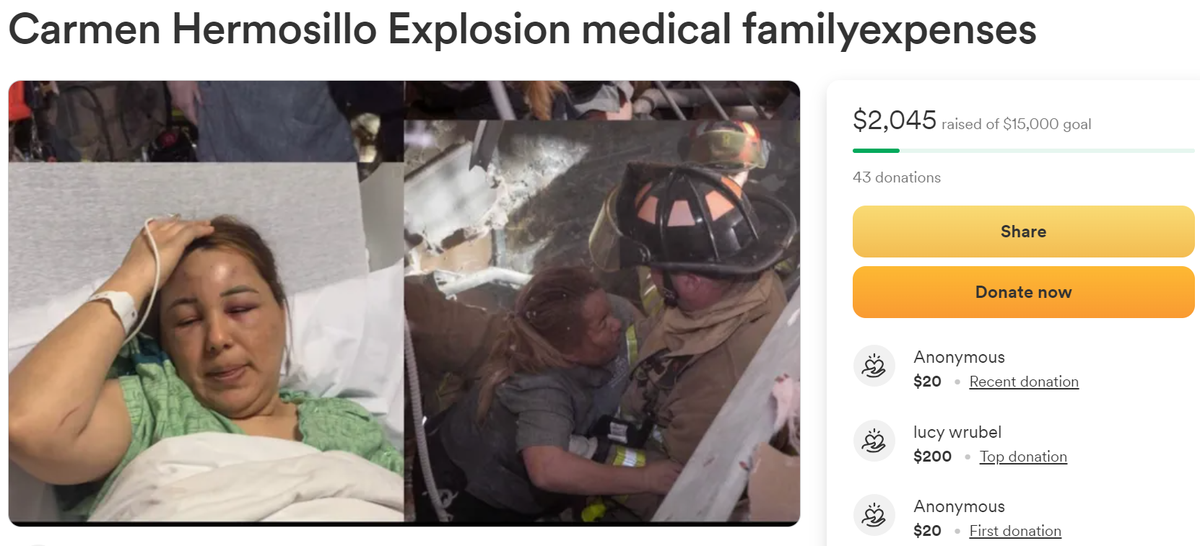The family of one of the downtown Fort Worth explosion survivors is asking for help covering medical bills and recovery costs. Carmen Hermosillo was trapped in an elevator for two hours after the explosion, according to a lawsuit.