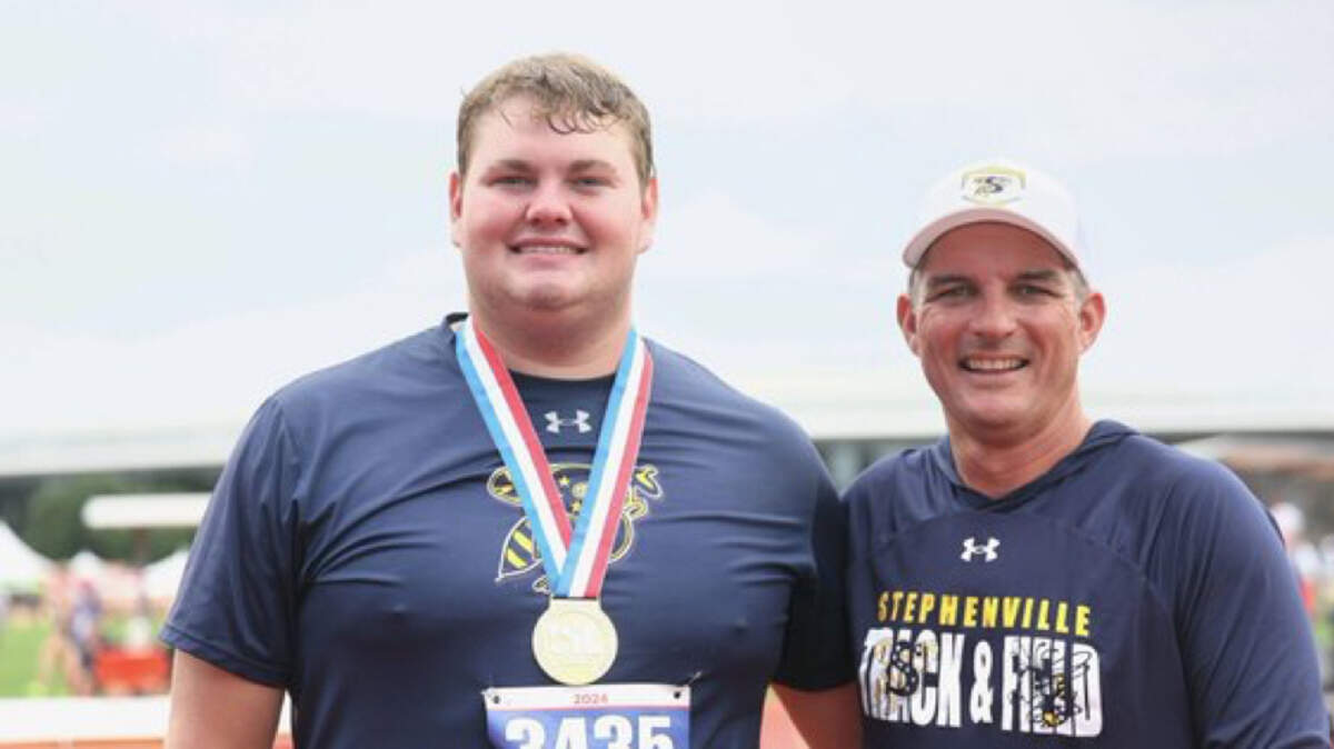 Stephenville’s Creece Brister is the 2024 Class 4A boys shot put state champion.