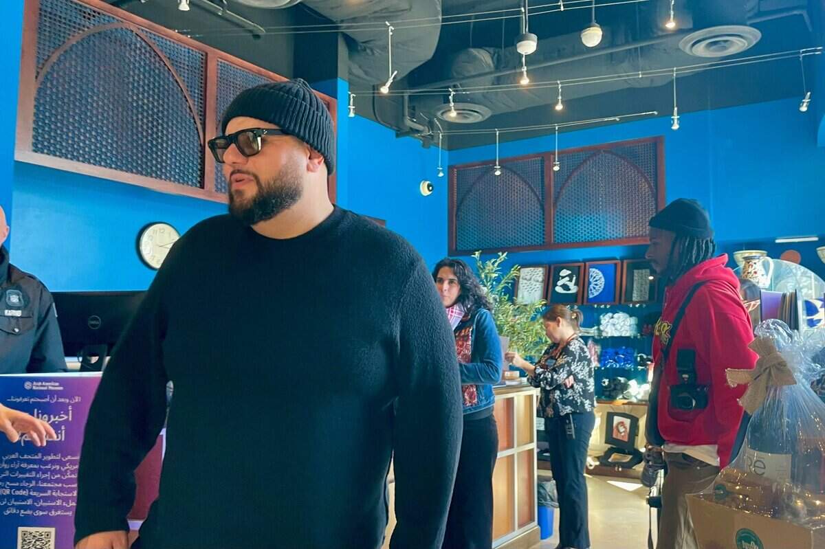 Mo Amer, a Palestinian-American stand-up comedian and actor, visiting the Arab American National Museum before his Detroit show on Friday, Feb. 21, 2025.