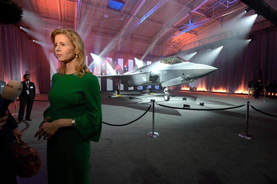 Nona Keijzer, State Secretary of Economic Affairs, Ministry of Economic Affairs and Climate Policy The Netherlands, talks to the media at the unveiling of the first F-35 fighter plane to be delivered to the Netherlands, at Lockheed Martin Aeronautics in Fort Worth, TX, Wednesday, Jan. 30, 2019.