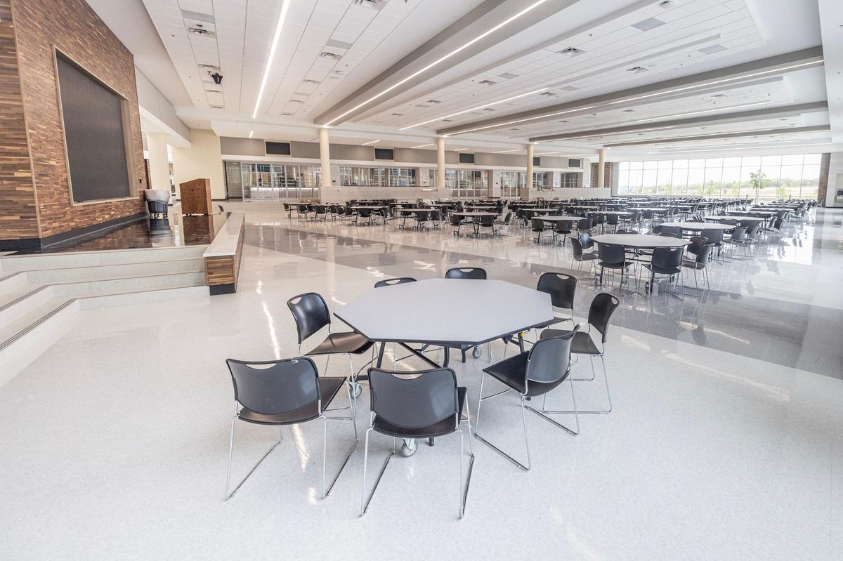 The cafeteria at the new Eagle Mountain High School on Bonds Ranch Road. The school opens Monday.