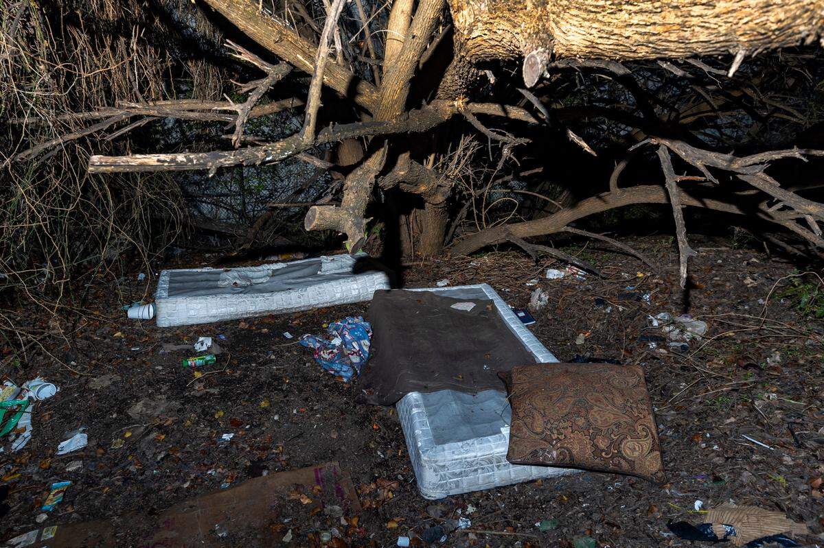 A sleeping site is empty near an overpass in Fort Worth in January. The Tarrant County Homeless Coalition deployed hundreds of volunteers throughout the city to help with their annual Point in Time Count of the homeless population.