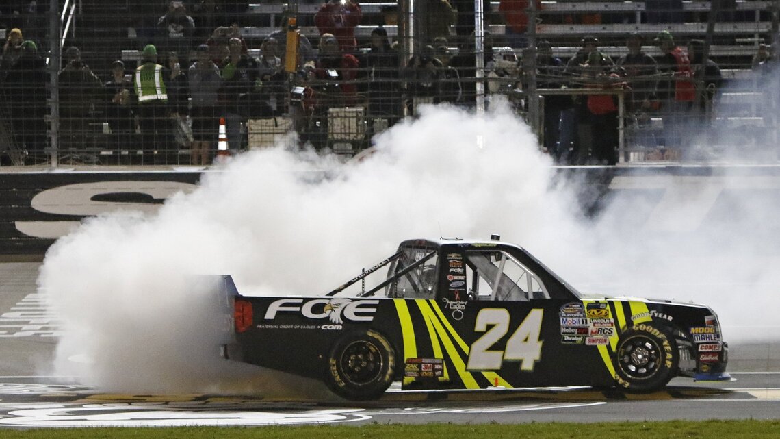 Haley benefits from Gilliland’s tough luck to claim trucks race at TMS