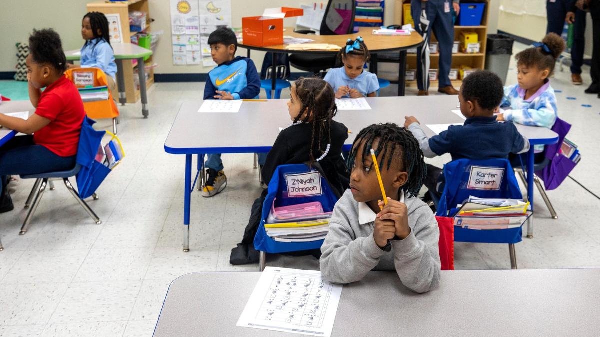 Kindergartner Armani Nelson listens to his teacher during a math lesson at David L. Walker Elementary in Fort Worth on Tuesday, Feb. 7, 2023. The new Accelerated Learning Academy at Walker extends both the school year and school days to prevent learning loss.