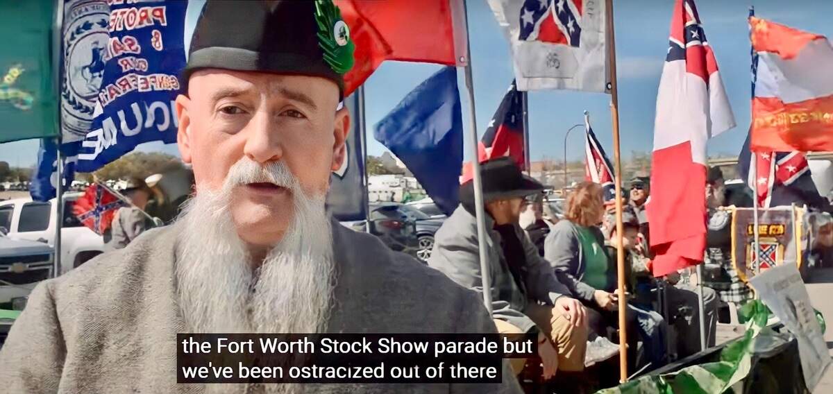A Sons of Confederate Veterans member identified as Joe “Festus” Allcock said his chapter entered the Cowtown Goes Green parade March 18, 2020 after being “ostracized” from Stock Show events.