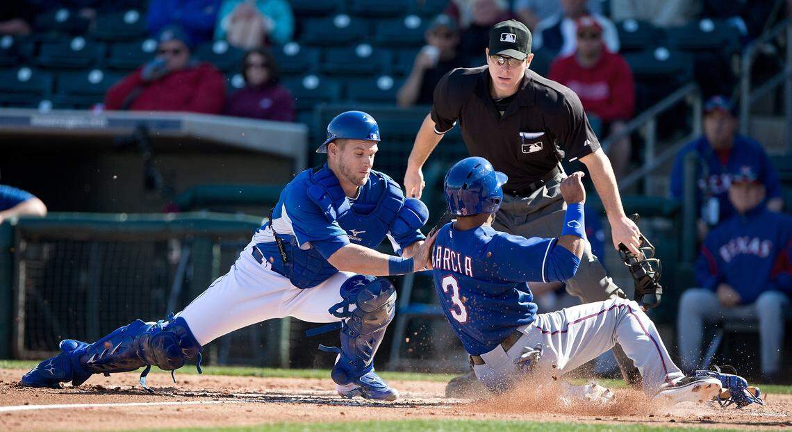 The Rangers would be the sixth MLB team of Adam Moore’s career. He was with the Kansas City Royals in 2013 in this photo.