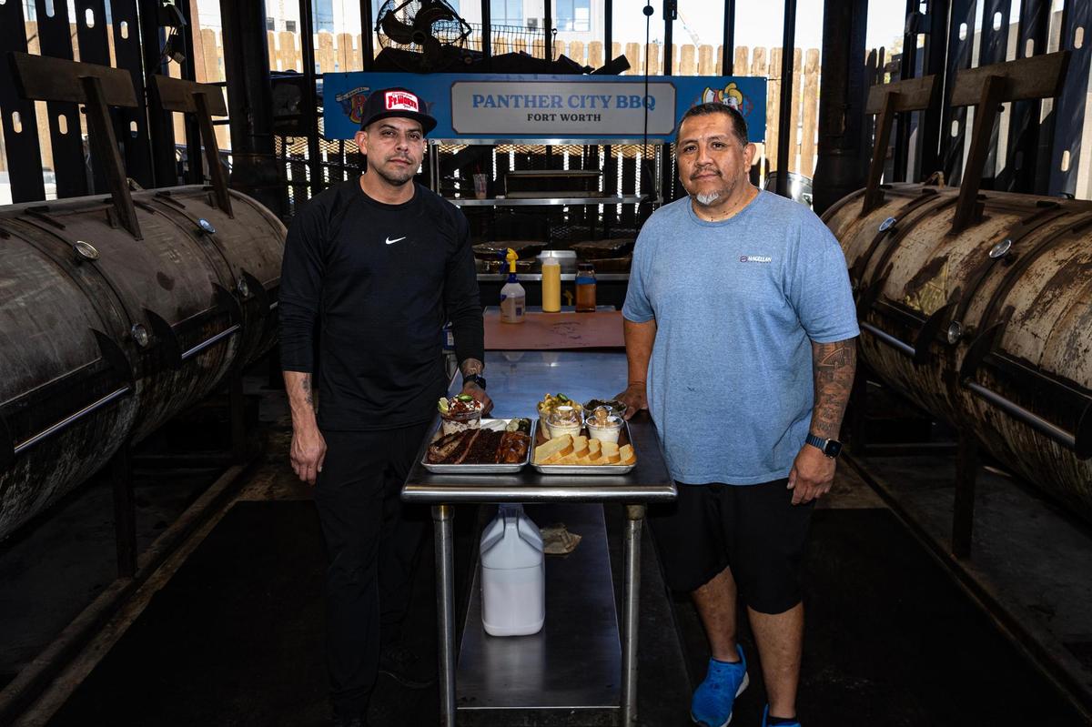Panther City BBQ owners Ernie Morales, left, and Chris Magallanes are photographed in their smoker outhouse in the back of their restaurant in Fort Worth. Panther City BBQ landed a spot on the Michelin recommended list making it one of the three restaurants Fort Worth to make the prestigious catalog.