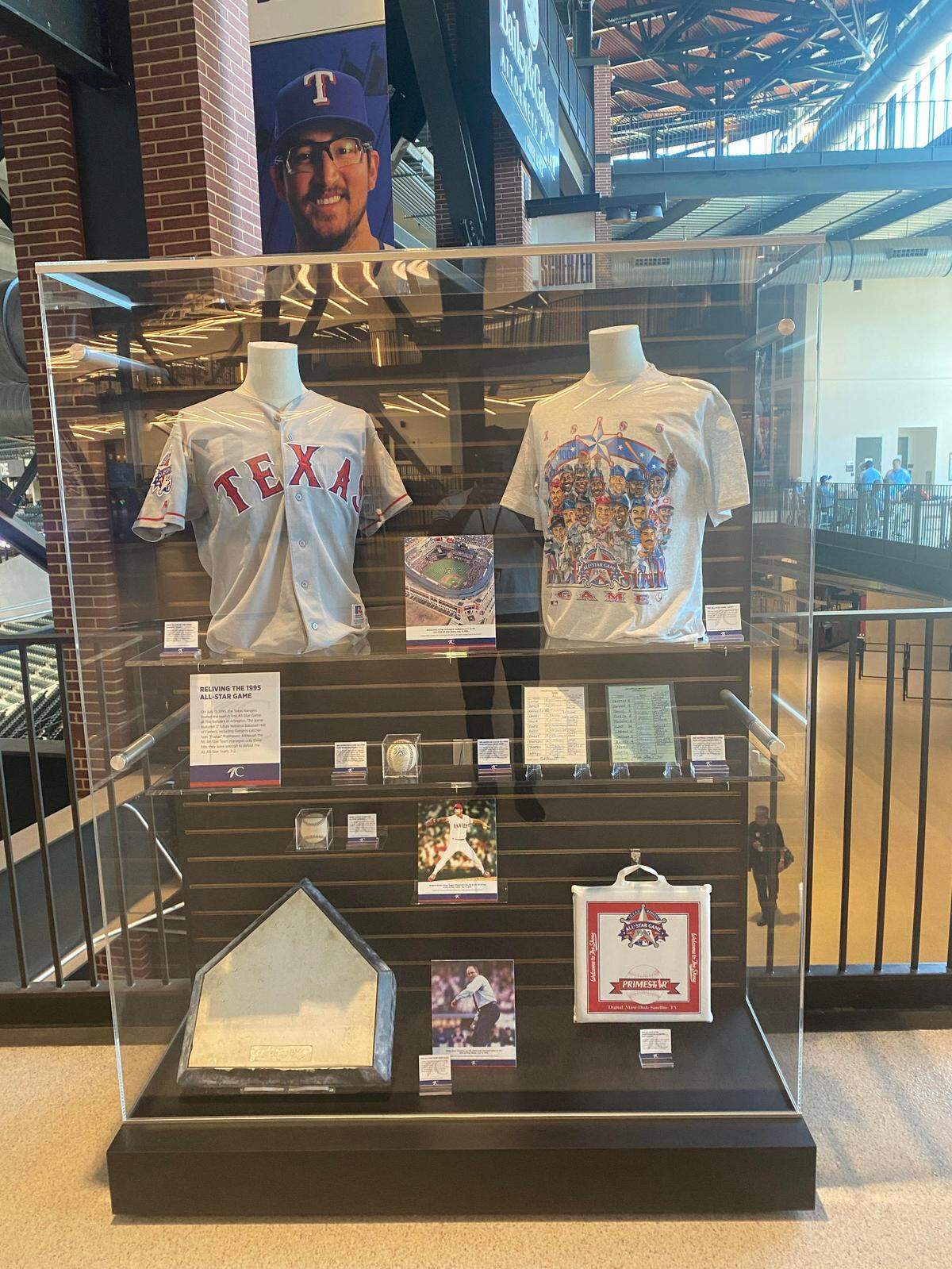 One of two cases with items from the 1995 MLB All-Star game.