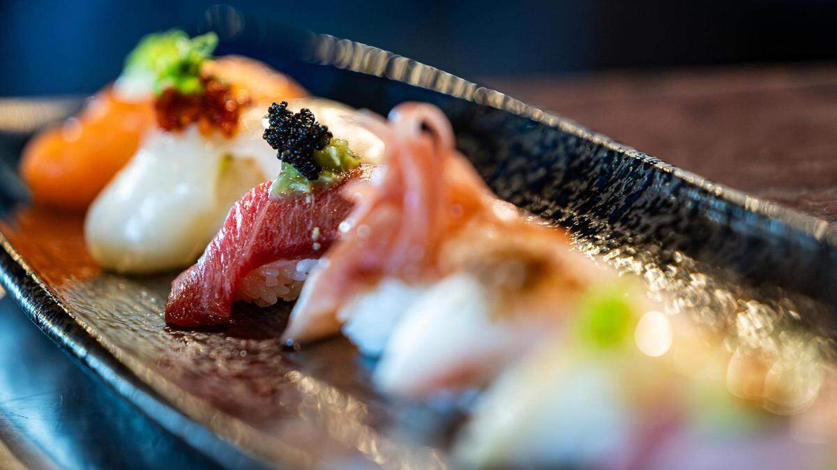 The Bluefin Tuna nigiri from the nigiri sampler at Hush Sushi, Kitchen and Bar in Keller, Texas on Thursday, Aug. 24, 2023.