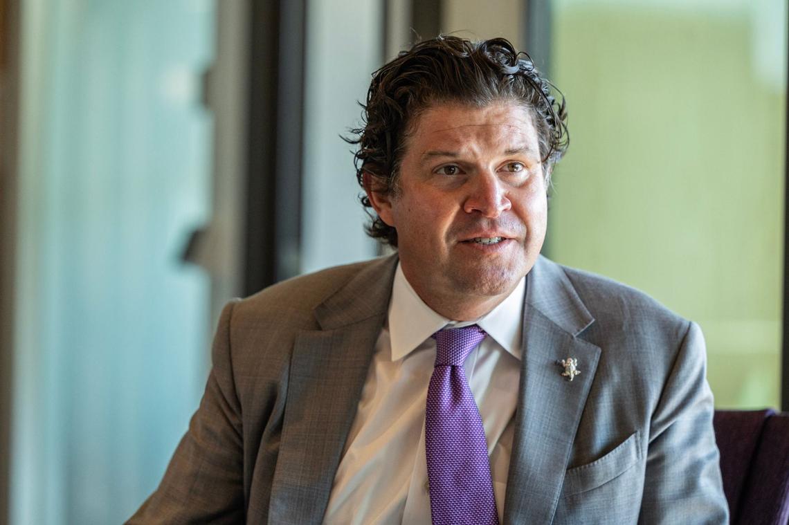 TCU President Daniel Pullin speaks about the new Burnett School of Medicine off-campus in Fort Worth on Tuesday, Sept 17, 2024.