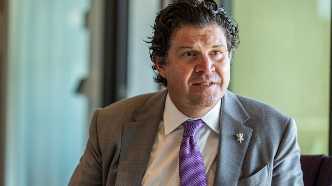 TCU President Daniel Pullin speaks about the new Burnett School of Medicine in Fort Worth on Sept 17, 2024.