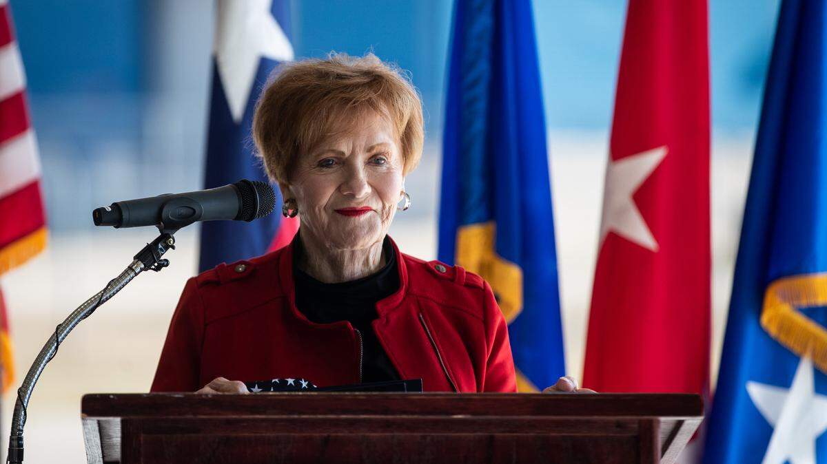 Rep. Kay Granger, making an announcement in February 2021 Naval Air Station Fort Worth, is