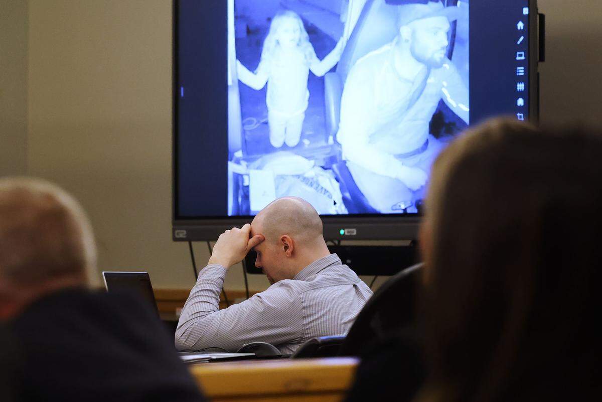 Defendant Tanner Horner reacts during testimony on Tuesday, April 7, 2026, at the Tim Curry Criminal Justice Center in Fort Worth. Horner pleaded guilty to capital murder in the November 2022 strangulation killing of 7-year-old Athena Strand 