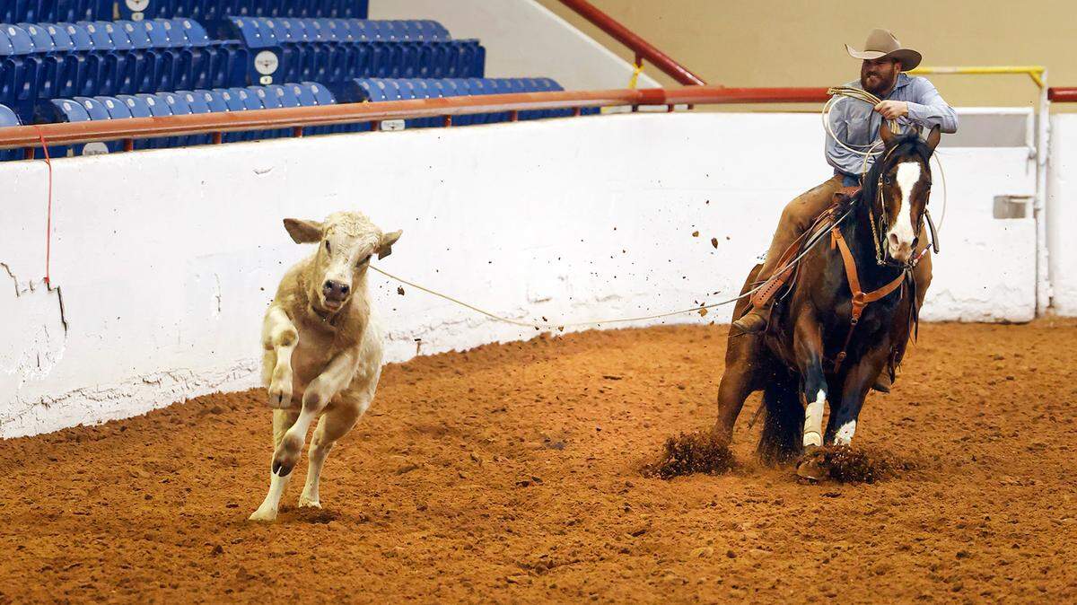 Miles Thomas Brown competes in the AQHA Versatility Ranch Horse Show of the Fort Worth Stock Show & Rodeo at the John Justin Arena on Thursday, January 11, 2024.