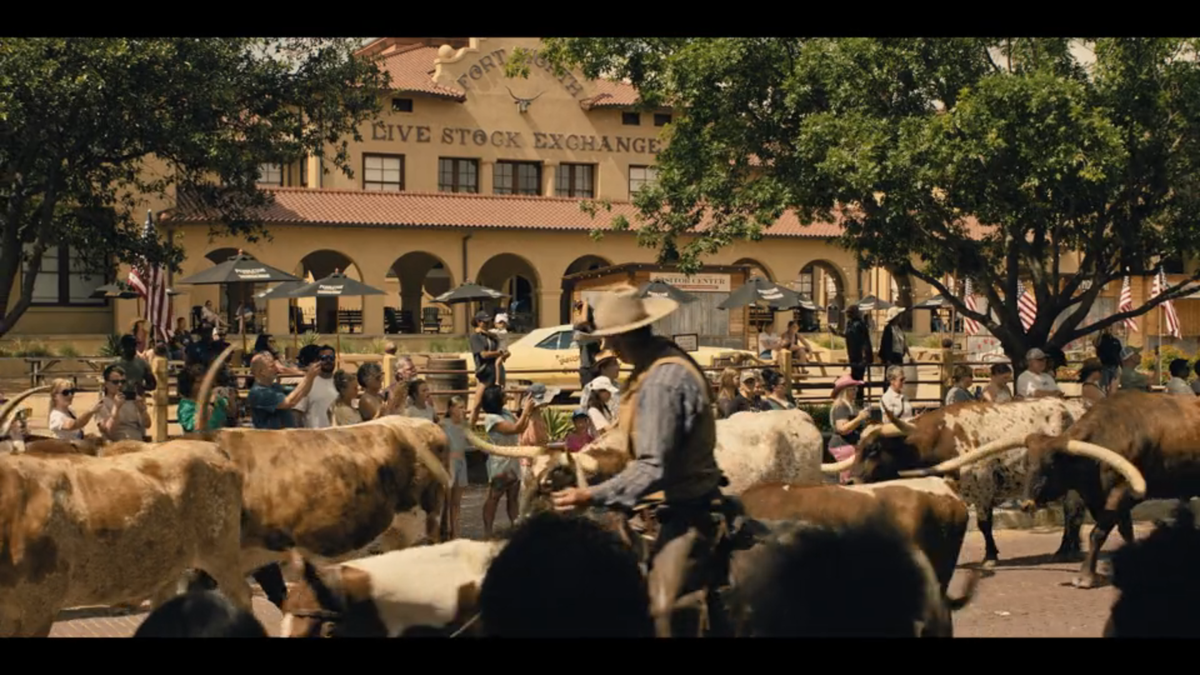 The Fort Worth Herd’s cattle drive is seen in “Landman” season 2 episode 1.