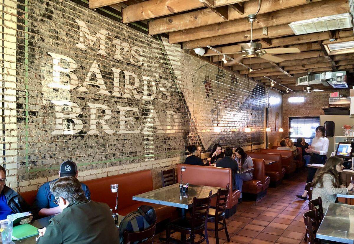 One wall of Lili’s Bistro is a former outdoor ad for Mrs. Baird’s Bread, founded a half-mile south in Fort Worth, as seen March 17, 2022.