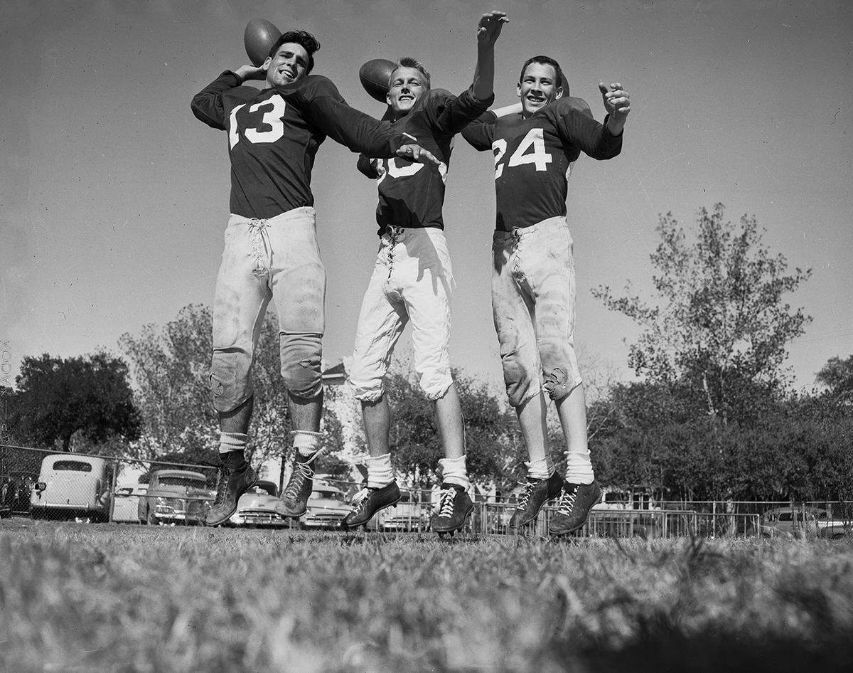 Sept. 18, 1952: Clifford Donelly, left, Alfred Paschal and Frank Ryan share the quarterbacking and passing for Paschal High School in Fort Worth. Published in Star-Telegram evening edition Oct. 1, 1952.