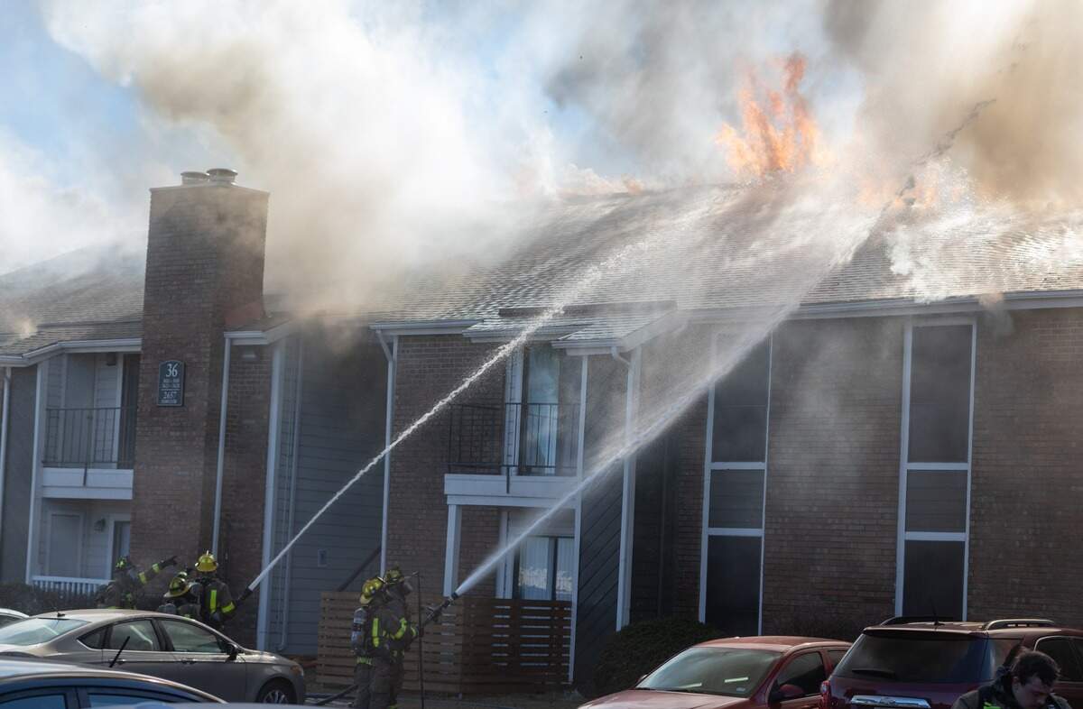 Over a dozen apartments were damaged by a fire at a Grand Prairie, Texas complex Wednesday, Jan. 12, 2022.