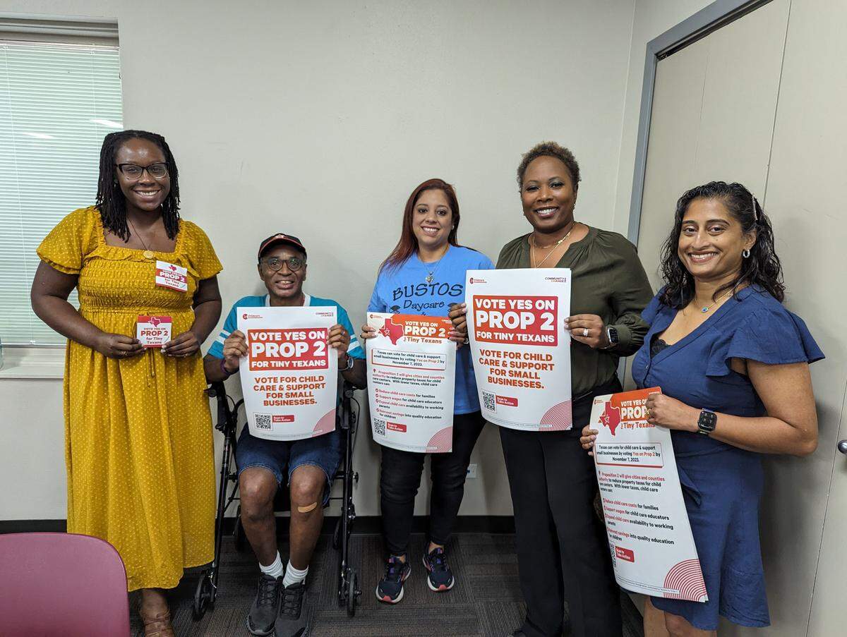 BriTanya Brown, left, is pictured in San Antonio with child care providers and advocates who supported Proposition 2, a statewide ballot measure approved by Texas voters in November 2023 that allowed local governments to provide property tax exemptions to certain child care providers.