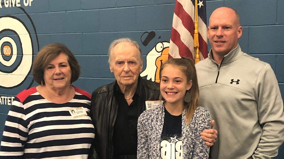 In this 2019 photo, Parker Bode, second from right, is with her mother Allison Bode, her late great-grandfather Aubrey Fife and her father Byron Bode. Parker, who has dyslexia, and Fife, a recipient of the prestigious Flying Cross, provided inspiration to each other.