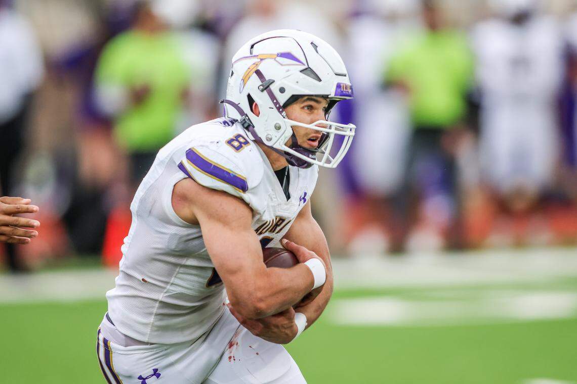 Alvarado running back DJ Clampitt looks for yardage against Springtown during a Class 4A Division I regional semifinal Friday, Nov. 28, 2025, at Knight Stadium at Eagle Mountain High School in Fort Worth.