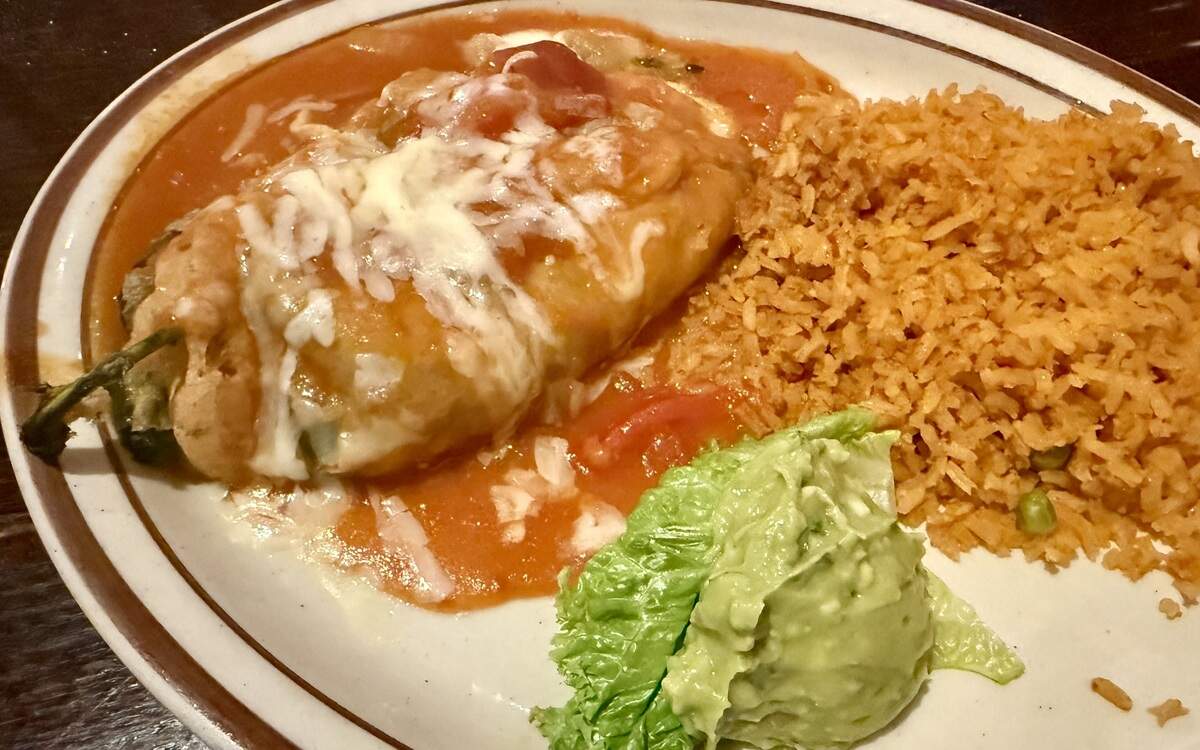 A cheese chile relleno dinner at La Playa Maya, as seen June 29, 2026.
