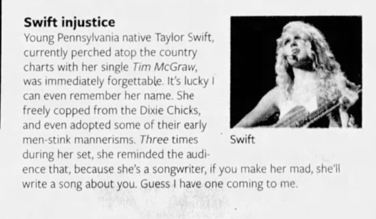 A review of a Taylor Swift concert from the May 14, 2007, edition of the Fort Worth Star-Telegram.