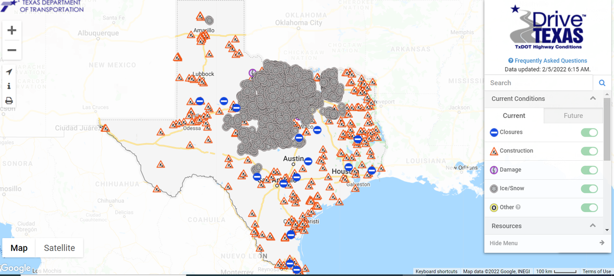 Most icy roads were in North and Central Texas on Saturday morning, according to DriveTexas.&nbsp;