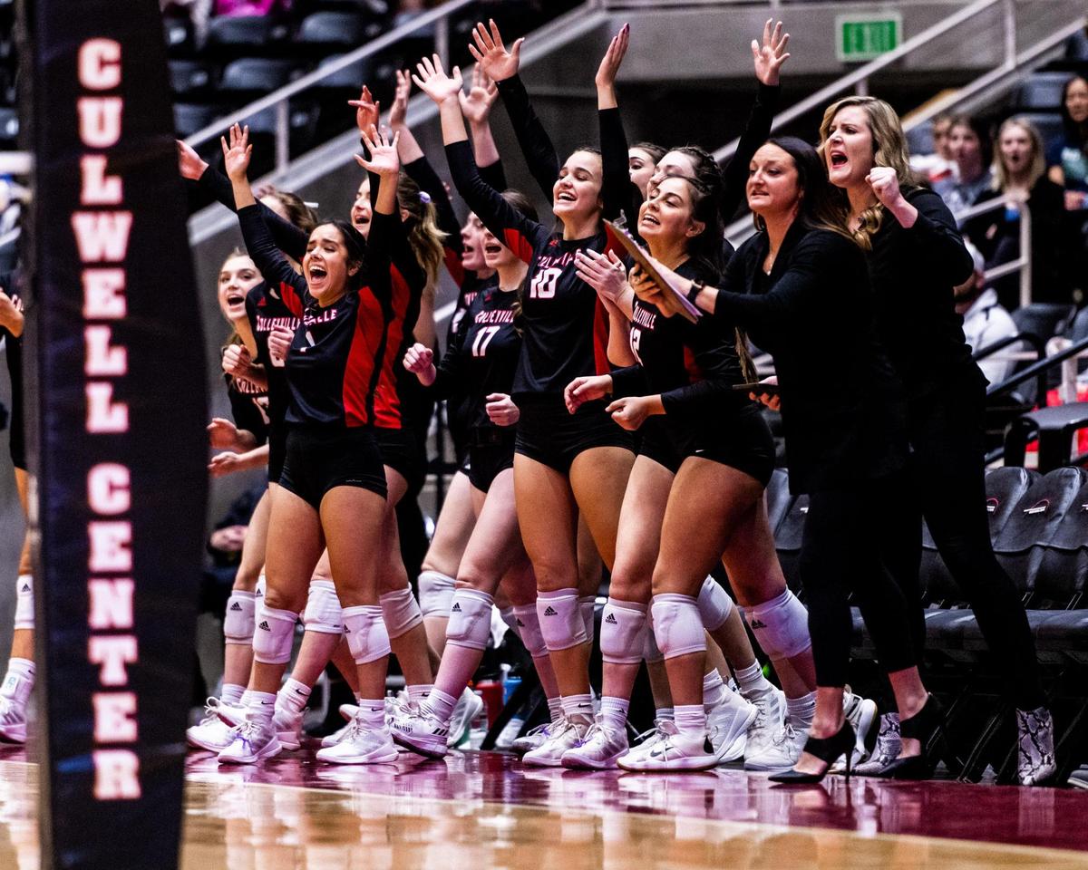 The Panthers celebrate during the 5A state final between Colleyville Heritage and Frisco Reedy at the Curtis Culwell Center in Garland on November 19th, 2022.