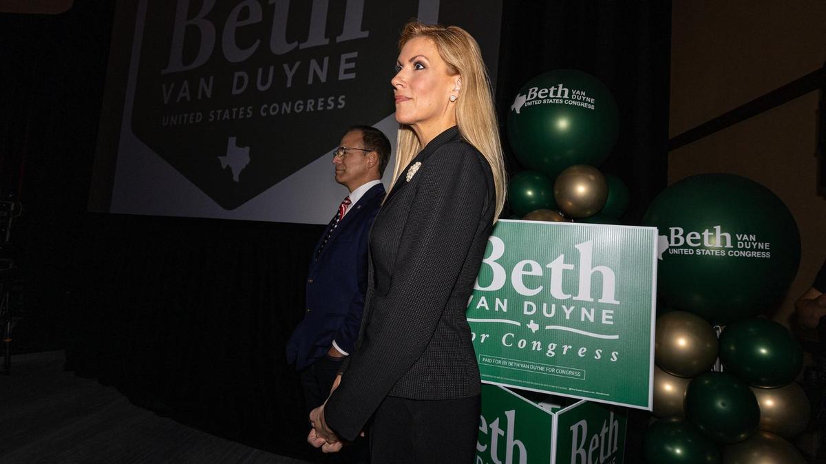 Republican Rep. Beth Van Duyne arrives at her election watch party to accept her reelection in the House of Representatives at the Gaylord Texan in Grapevine on Tuesday, Nov. 5, 2024.