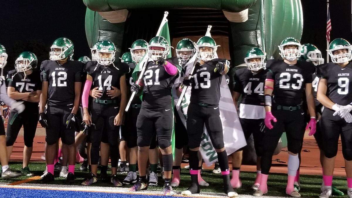 The Arlington Colts prepare to enter the field to play North Crowley at Maverick Stadium, Oct. 26, 2018. Darren Lauber