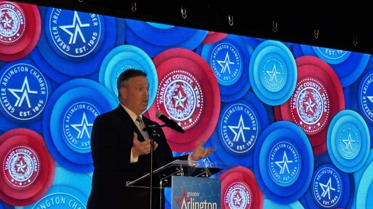 Tarrant County Judge Tim O’Hare addressed a 200-person crowd to give a highlight reel of successes for the May 13, 2026 State of the County in Arlington.