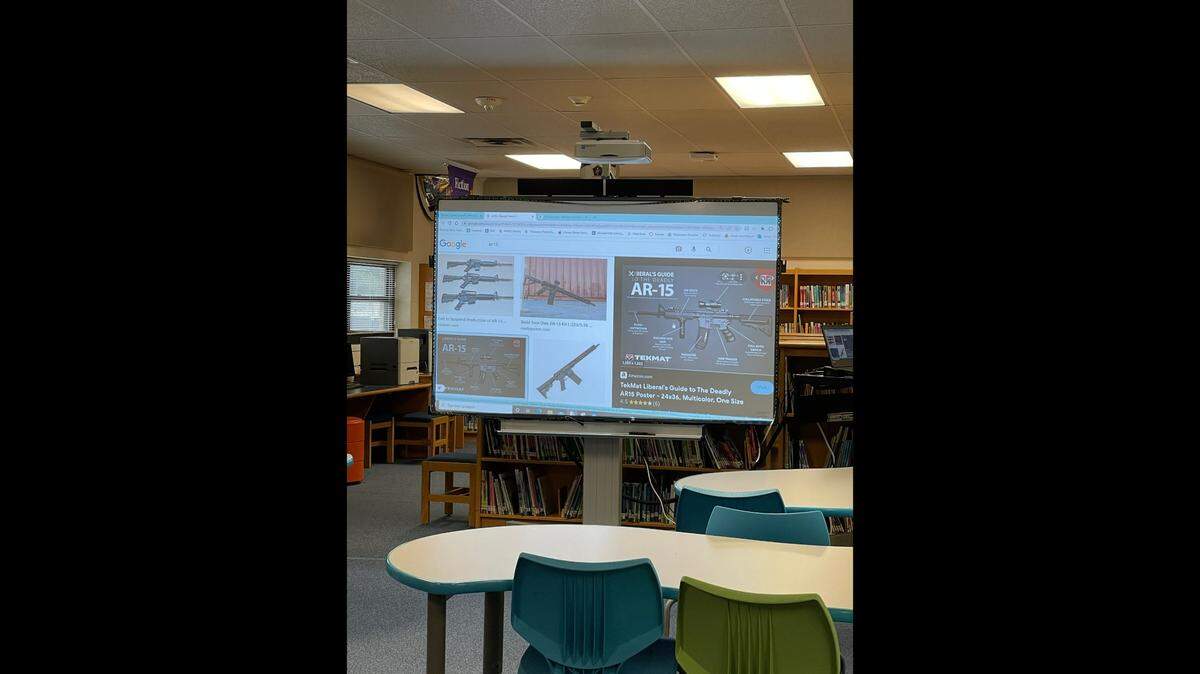 A Tarrant County Sheriff’s Office deputy presented during a career day event at E.M. Daggett Elementary School. According to a Fort Worth schools employee, the presentation included photos of AR-15 rifles.