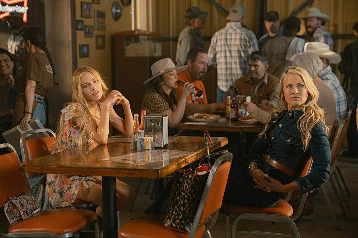 (L to R): Michelle Randolph as Ainsley Norris and Ali Larter as Angela Norris in season 1, episode 4 of “Landman” streaming on Paramount+.